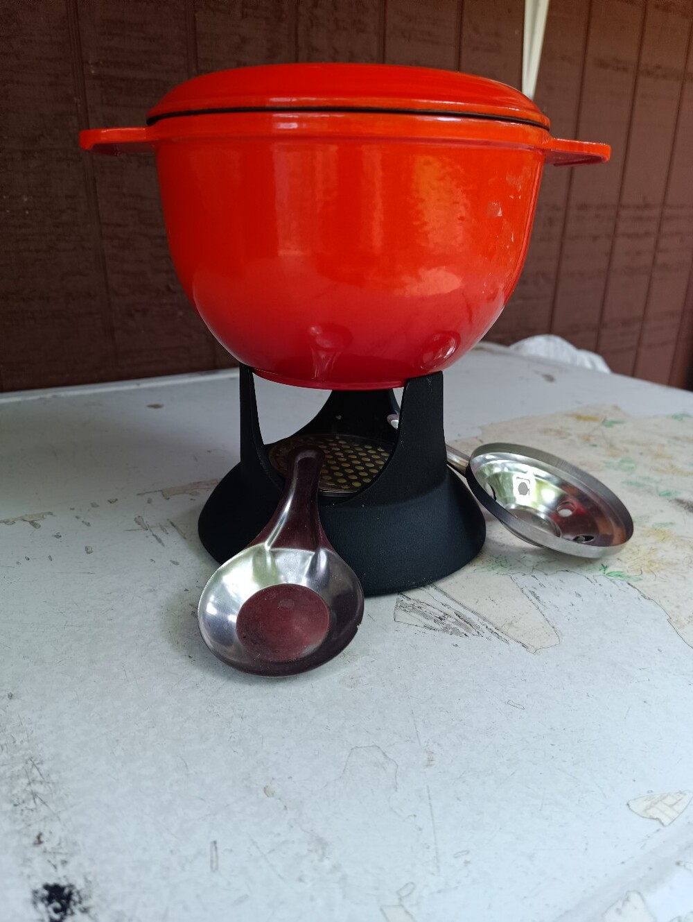 Vintage Le Crueset Red Fondue Set 20539